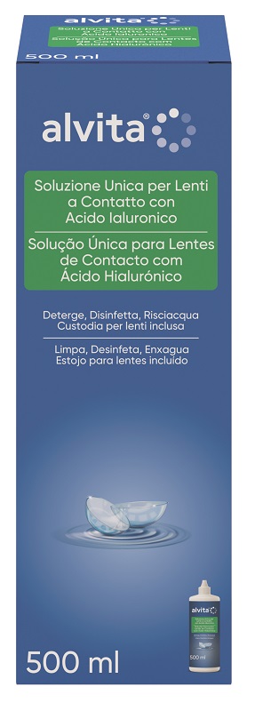 SOLUZIONE UNICA LENTI A CONTATTO CON ACIDO IALURONICO ALVITA 500 ML - Farma Nice