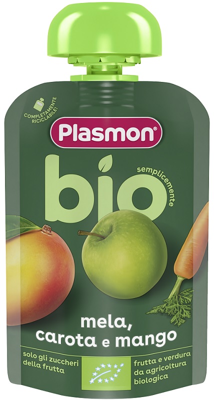 PLASMON MELA CAROTA MANGO BIO POUCHES 100 G - Farma Nice