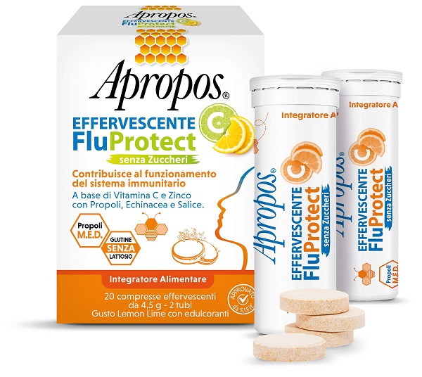 APROPOS EFFERVESCENTE C FLUPROTECT SENZA ZUCCHERI 20 COMPRESSE EFFERVESCENTI - Farma Nice