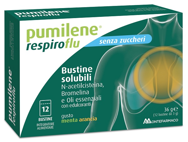 PUMILENE RESPIROFLU SENZA ZUCCHERO 12 BUSTINE GUSTO MENTA ARANCIA 36 G - Farma Nice