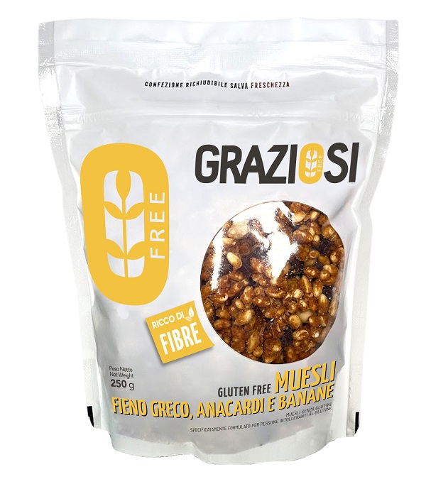 MUESLI ANACARDI E BANANE CON FIENO GRECO 250 G - Farma Nice