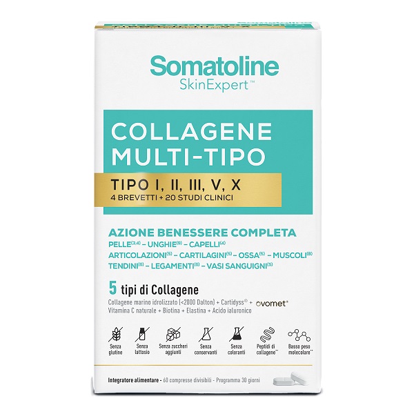 SOMATOLINE COLLAGENE MULTI TIPO 60 COMPRESSE SENZA GLUTINE SENZA LATTOSIO SENZA ZUCCHERI AGGIUNTI - Farma Nice