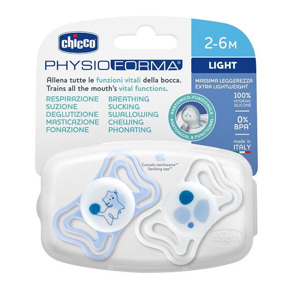 CHICCO SUCCHIETTO LIGHT BLU SILICONE 2-6M 2 PEZZI - Farma Nice